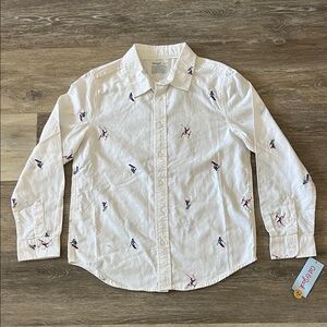 NWT Cat & Jack Boys Long Sleeve Ski Embroidered Graphic Shirt Cream Size L